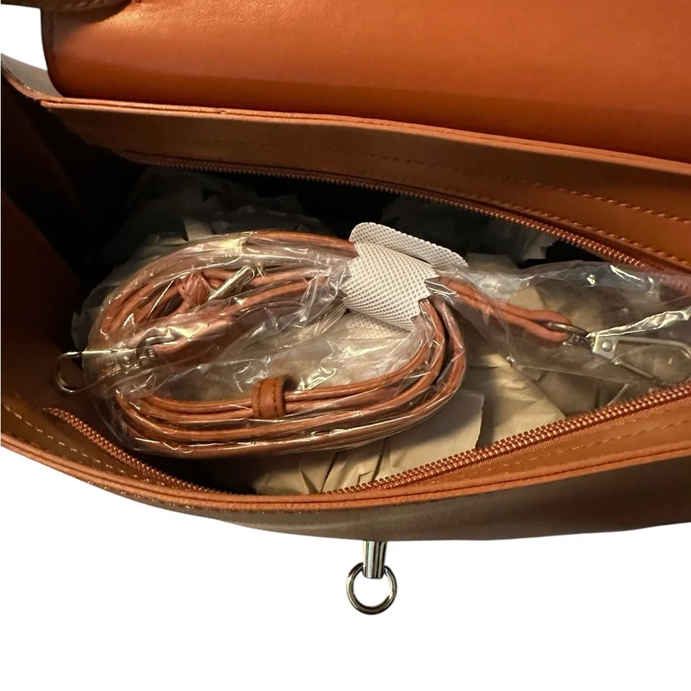 GlitzyGirlz Boutique Mercer Top Flap Camel Handbag with Crossbody Strap NWT